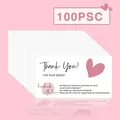 Premium small business thank you cards set of 100 pieces with elegant heart design - White with Pink Heart Style (KA008) / Pack of 100