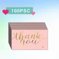 Premium 100-piece set of elegant pink thank you cards with gold foil script text - Pink Gold-Effect Style (KA008) / Pack of 100