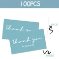 Minimalist blue thank you for your order cards, 100pcs pack with front and back view - Blue Background White Lettering Style (KA008) / Pack of 100