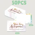 Set of 50 watercolor style You Are Awesome thank you cards showing front and back views - Affirmation Cards / 50 Sheets