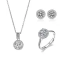 Sparkling silver jewelry set with round cubic zirconia halo necklace earrings and ring - Round Halo Set
