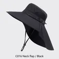 Black outdoor sun hat with wide brim and neck flap providing full sun protection - One Size / Black (Cord Style)