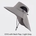 Detail view of light grey outdoor sun hat with wide brim and protective neck flap - One Size / Light Grey (Cord Style)