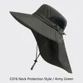 Side view of army green outdoor sun hat with wide brim and protective neck flap - One Size / Army Green (Cord Style)