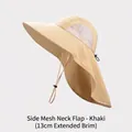 Khakifarbener Outdoor-Sonnenhut mit 13 cm breiter Krempe und Nackenschutz - Einheitsgröße / Khaki