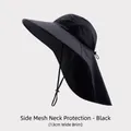 Schwarzer Outdoor-Sonnenschutzhut mit Netzseite, Nackenschutz und 13 cm breiter Krempe. - Einheitsgröße / Schwarz
