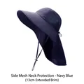 Navy blue sun hat with neck protection flap and 13cm wide brim - One Size / Navy Blue