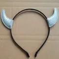 Shiny silver glitter devil ox horn headband for Halloween party and costume props. - Silver Glitter Small Horns + Black Headband
