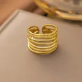 Elegant 18K gold plated titanium steel multi-layer open ring for women in minimalist style - Multi-layer Spiral Wrap Style (F86)