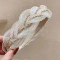 Elegante witte gevlochten haarband met fonkelende strass kettingen voor dames haar - Geweven met Strass Ketting Stijl / Beige