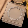 Elegant silver stainless steel double-layered bracelet with paperclip and bead chains - Cross Double Layer Chain (E16) Steel Color