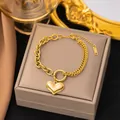 Fashionable 18K gold plated stainless steel bracelet with heart charm for women - Large Heart (E31) Gold
