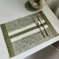 Ins style green and white striped paper rope woven placemat for dining table decor - Grass Green Striped Woven with Tassels