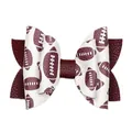 Nœud pour cheveux pour enfants avec motif de football américain bordeaux sports - Style de Nœud en Similicuir Texturé Litchi Imprimé Football Bordeaux (MC6542)