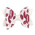 Barrette à cheveux nœud motif football américain avec ailes pailletées blanches - Style de Nœud Imprimé Football Bordeaux avec Paillettes Blanches (MC6541)