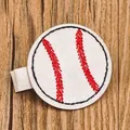 Sparkling white glitter baseball hair clip with red embroidery for kids sports theme - Round Embroidery (MC3536)
