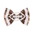 Nœud à cheveux en paillettes football américain pour enfants thème sportif pince - Style de Nœud avec Charme Football en Paillettes Marron et Blanc (MC6539)