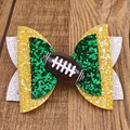 Barrette à cheveux pailletée thème football américain avec sequins jaunes et verts - Style Maman Football Américain / Style Vert Jaune Blanc (MC6549)