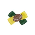 Pince à cheveux thème football avec nœud en ruban gros-grain vert et jaune pour enfant - Style de Nœud Multicouche en Gros-grain Vert et Jaune avec Charme Football Pailleté (MC6533)