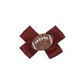Élégant nœud à cheveux en ruban gros-grain bordeaux avec motif de football américain - Style de Nœud en Gros-grain Bordeaux avec Charme Football Pailleté (MC6531)