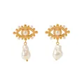 Εξαιρετική λεπτομέρεια από vintage σκουλαρίκια Evil Eye με μεγάλα μαργαριτάρια. - Χρυσό