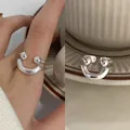 Vintage minimalist sterling silver open ring featuring a unique smiley face design for women - JZ0319 (Smiley Open)