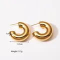 Gepolijste gouden titanium stalen dikke holle creolen, variant van 3,1 cm - C-vormige dikke buisstijl (BG01) / 18K goud