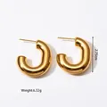 Minimalist chunky hollow gold tube hoop earrings made of durable stainless steel - Rounded C-shaped Tube Style (BG07) / 18K Gold