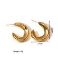 Chunky hollow tube hoop earrings in polished gold titanium steel, size 3.2cm by 2.7cm - Geometric Arc Style (BG08) / 18K Gold