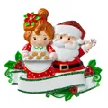 Detailed view of Santa and girl Christmas ornament with blank banner for DIY names - Santa Family of 2 (1)