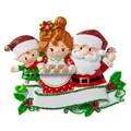 Personalizable Santa family Christmas tree hanging ornament with blank banner - Santa Family of 3 (2)