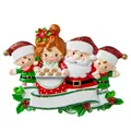 Macro detail of Christmas hanging ornament featuring Santa family and glittery banner - Santa Family of 4 (3)