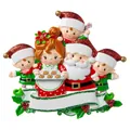Detailed view of Santa family Christmas ornament with white banner for personalization - Santa Family of 5 (4)