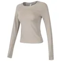 Close-up of beige ribbed seamless long-sleeve yoga top with slim fit design - S / Light Coffee