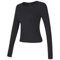 Detail of black quick-dry long-sleeved yoga top with seamless athletic texture - S / Black