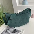 Stylish dark green corduroy shoulder bag with large capacity and adjustable strap for women - Dark Green