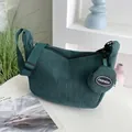 Large green corduroy shoulder bag for women with a small matching round coin pouch - Dark Green