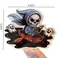 Cute cartoon grim reaper sticker for Halloween decorations, size 6.5 cm by 5.2 cm - Rowing Ghost