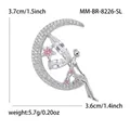 Elegant silver fairy and crescent moon brooch with pink zircons for suits and coats - Palladium White K8226-sl