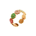 Vista dettagliata dei motivi floreali in smalto colorato su un anello aperto in oro. - Stile Fiore a Cinque Petali Colorato (R2595-02)