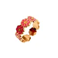 Bague ouverte élégante en acier inoxydable doré avec motifs fleurs en émail coloré - Style Fleur Rouge Rose Orange (R2595-03)