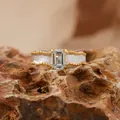 Macro view of a textured matte sterling silver ring with an emerald-cut gemstone - Natural Topaz Without Diamonds