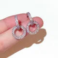 Elegant double hoop earrings with micro-paved rhinestones and S925 silver needles. - Silver