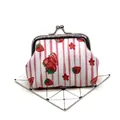 Close-up of cute strawberry print coin purse with silver kiss-lock closure. - Pink Stripe Strawberry (Fruit No.3)
