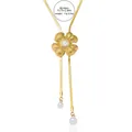 Collar de borlas florales doradas con colgante de perlas y cadena de serpiente ajustable - Estilo Flor Dorada (T0283)