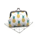 Close-up detail of a small white coin purse with vibrant pineapple print and metal clasp - White Background Pineapple (Fruit No.6)