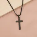 Collana con croce in acciaio inossidabile nero opaco con catena box per uomo e donna - Nero