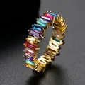 Anello hip-hop placcato in oro con zirconi colorati a taglio baguette per stile street. - Oro Arcobaleno-Taglia 6 (R19103001-18K6)