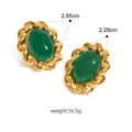 Vintage gold-tone stainless steel stud earrings with green oval stone, size 2.85cm - Oval Green
