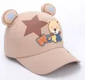 Süße khakifarbene Kinder-Baseballkappe mit Bären-Patch und sternförmigen Ohren-Details - Khaki